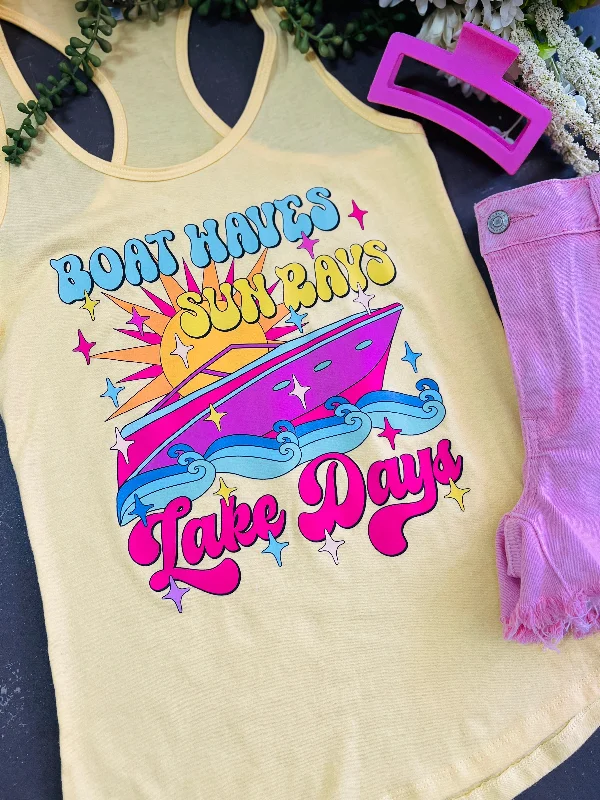 Boat Waves Lake Days Yellow Racer Back Tank* Vintage Women's 1970S 