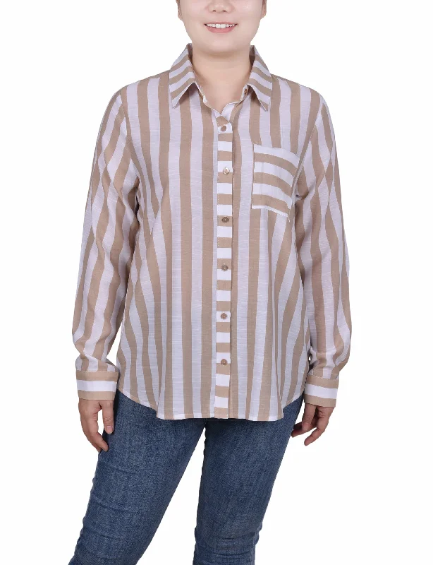 Long Sleeve Striped Blouse Elegant Women's Formal 