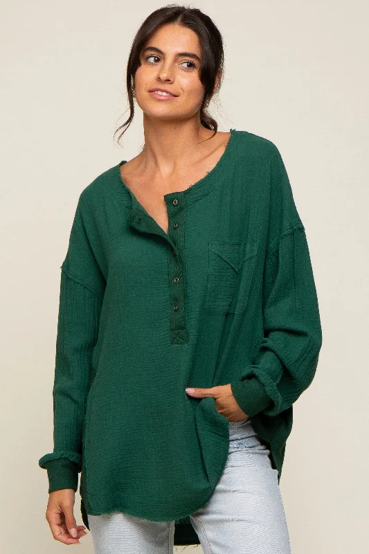 Forest Green Lightweight Button Front Tunic Top Tough Women's Military - inspired