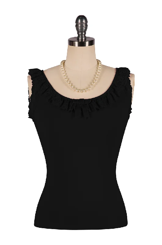 Wish You Were Here Madam Ruffle Singlet (Black) French
