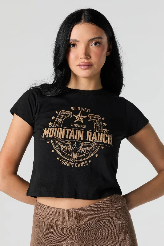 Mountain Ranch Puff Print Cropped T-Shirt Elegant Women's Formal 