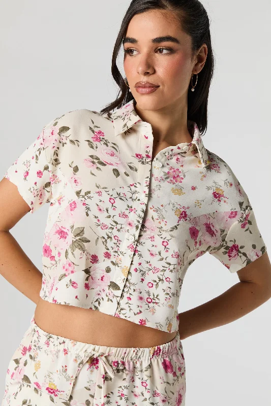 Flowy Cropped Button-Up Top Luxurious Women's High -  end