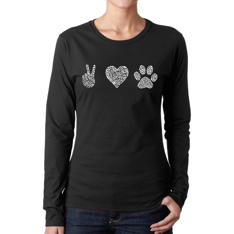 Peace Love Dogs  - Women's Word Art Long Sleeve T-Shirt Luxurious Women's High -  end