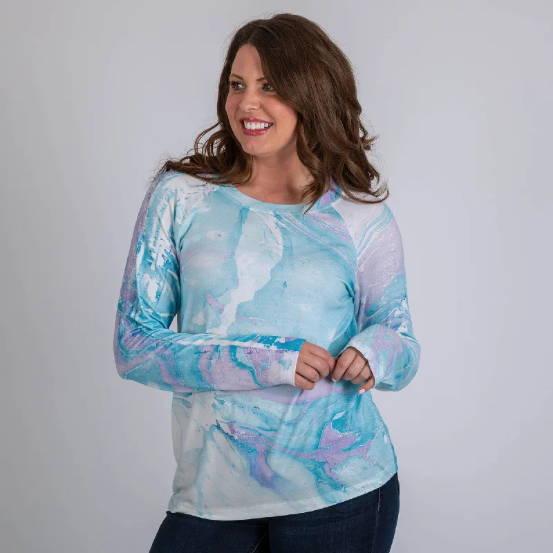 Marble Raglan Long Sleeve Top Sporty Women's Athleisure 