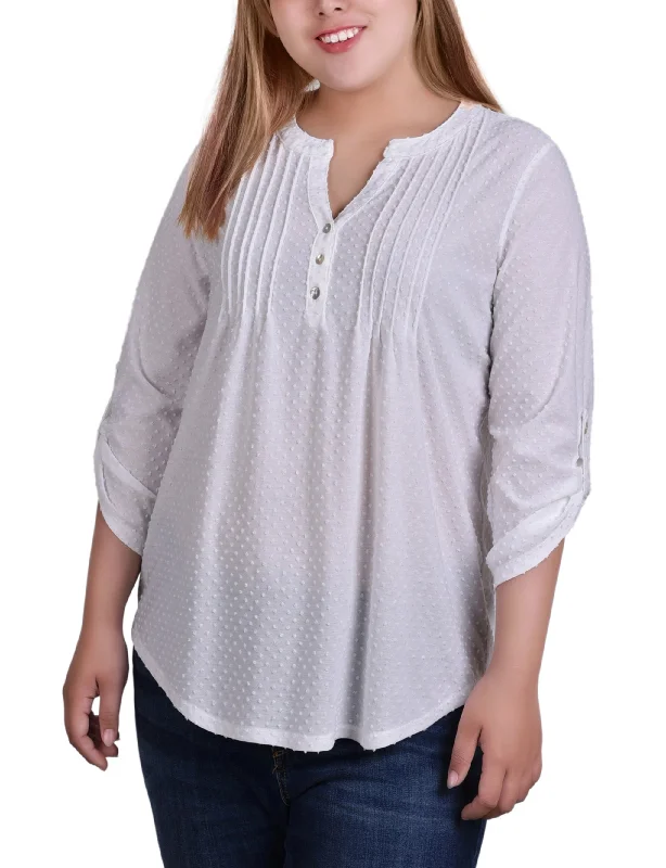 Plus Size 3/4 Tab Sleeve Y Neck Top Cashmere