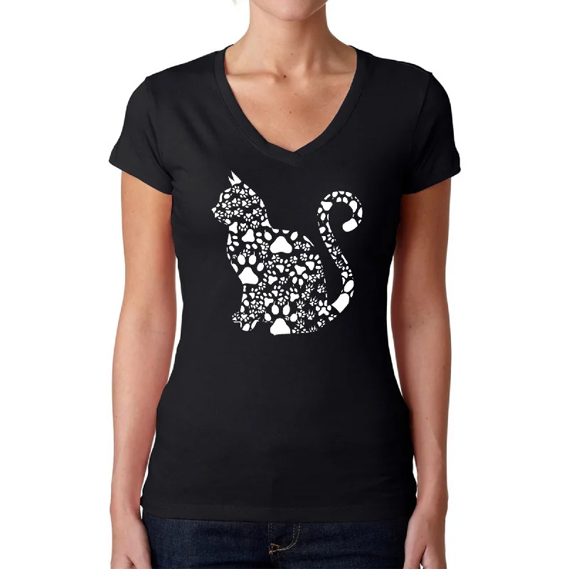 Cat Claws - Women's Word Art V-Neck T-Shirt Classic Women's Pin - striped