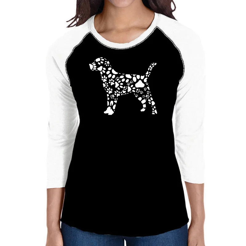 Dog Paw Prints  - Women's Raglan Word Art T-Shirt Stylish Women's Tropical 
