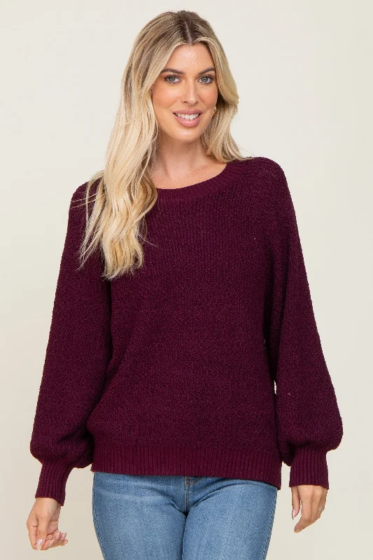 Plum Popcorn Knit Raglan Sweater Cozy Women's Sherpa - lined