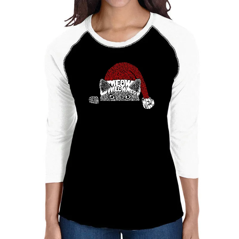 Christmas Peeking Cat - Women's Raglan Word Art T-Shirt Sharp Women's Italian