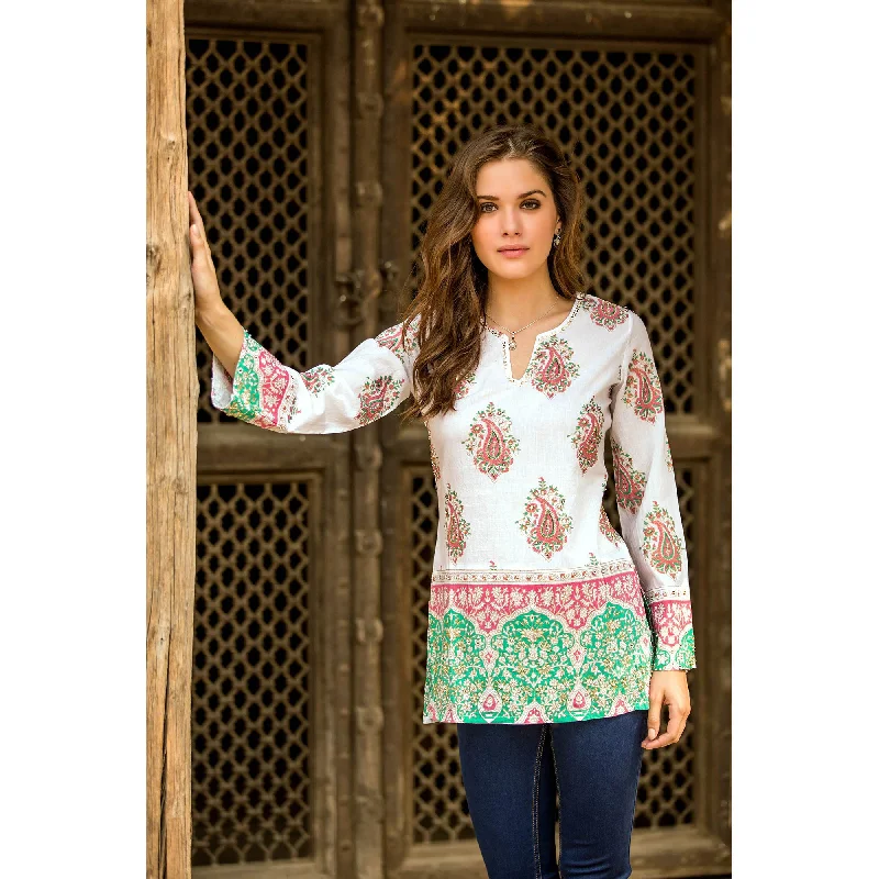 Beautiful Jaipur Green & Pink Cotton Beaded Tunic Dynamic Women's Moto