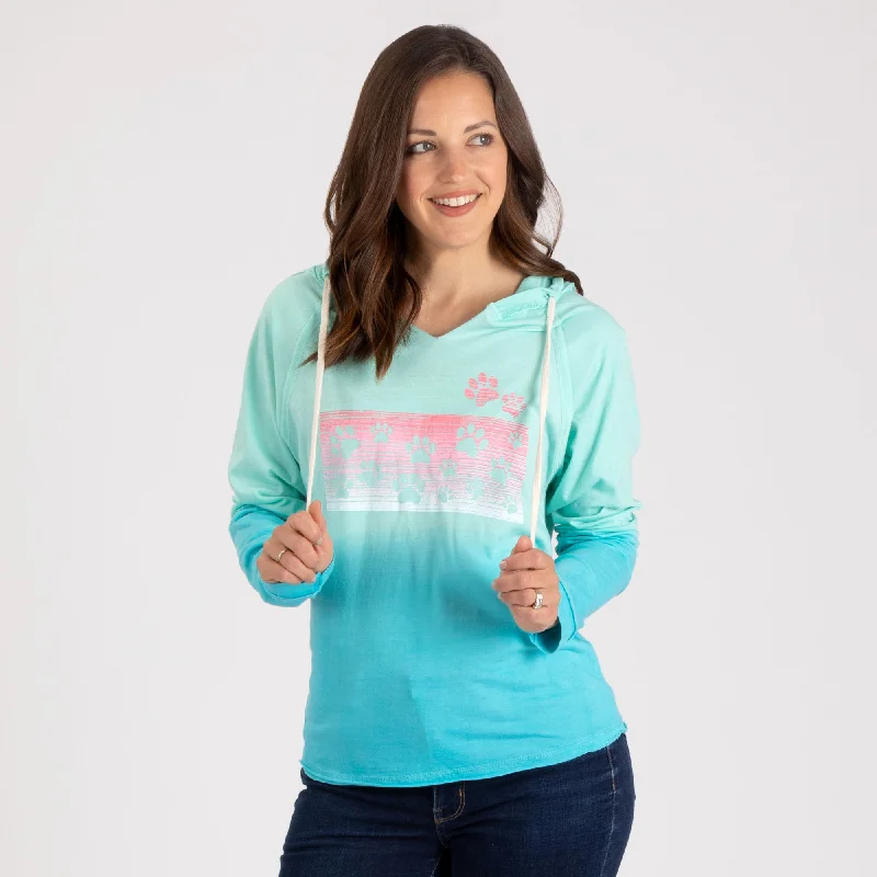 Paw Print Ombre Hooded Tunic Hip Women's Retro