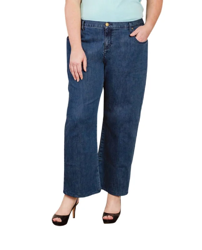 Plus Size Five Pocket Wide Leg Jeans In Blue Denim