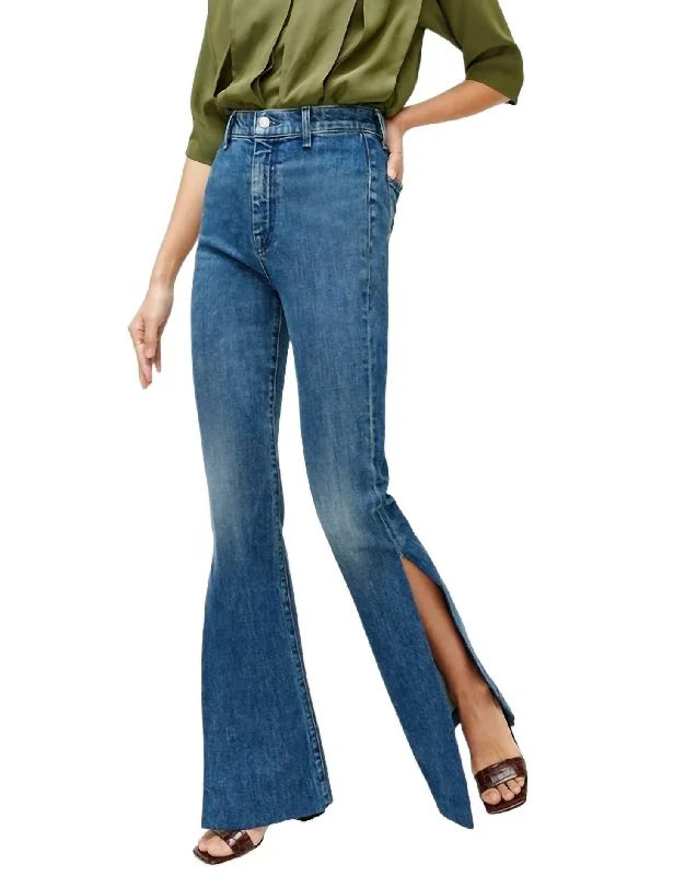 Wide Leg Side Slit Jeans In Retro Broadway