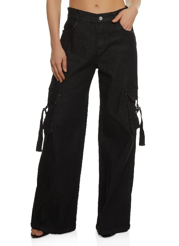 Denim Cargo Wide Leg Pants