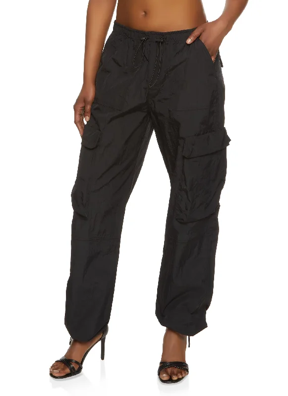 Nylon Drawstring Hem Cargo Pants