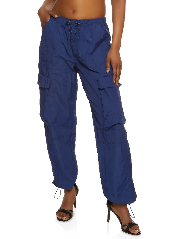 Nylon Drawstring Hem Cargo Pants