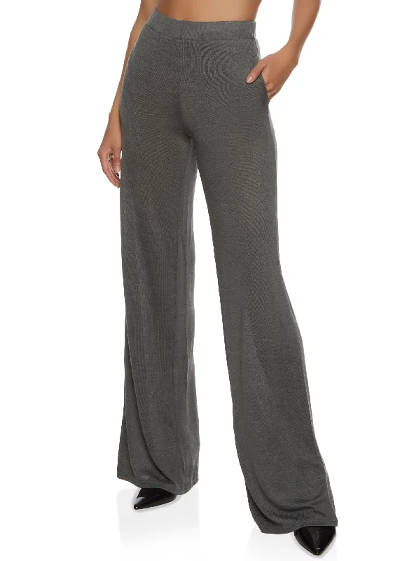 Daisy Solid Brushed Knit High Waisted Wide Leg Pants