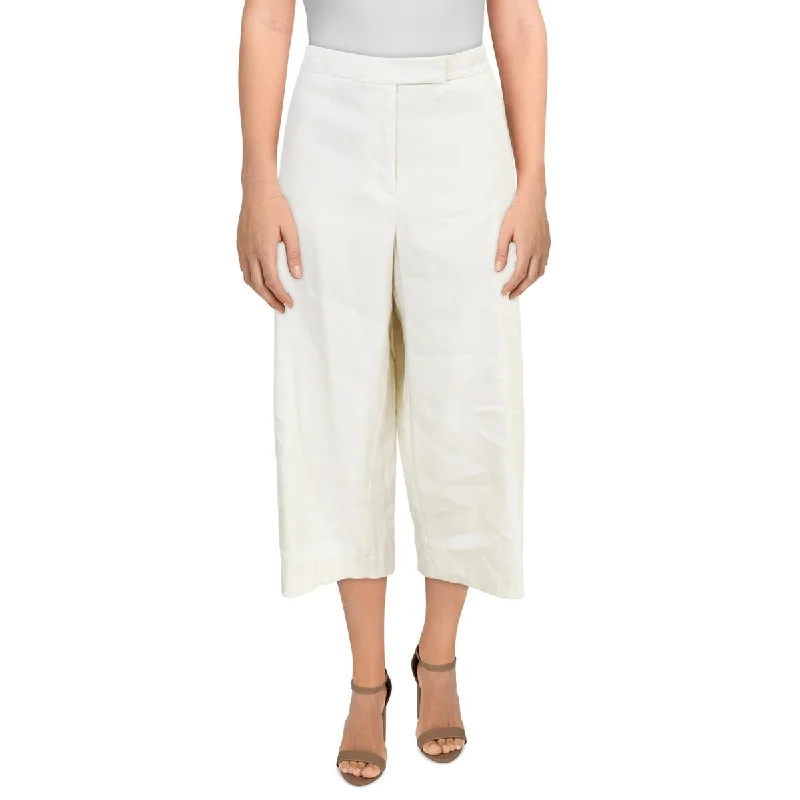 DKNY Womens Tab Front Linen Blend Cropped Pants