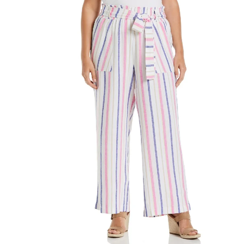 Ella Rafaella Womens Plus Striped Belted Wide Leg Pants