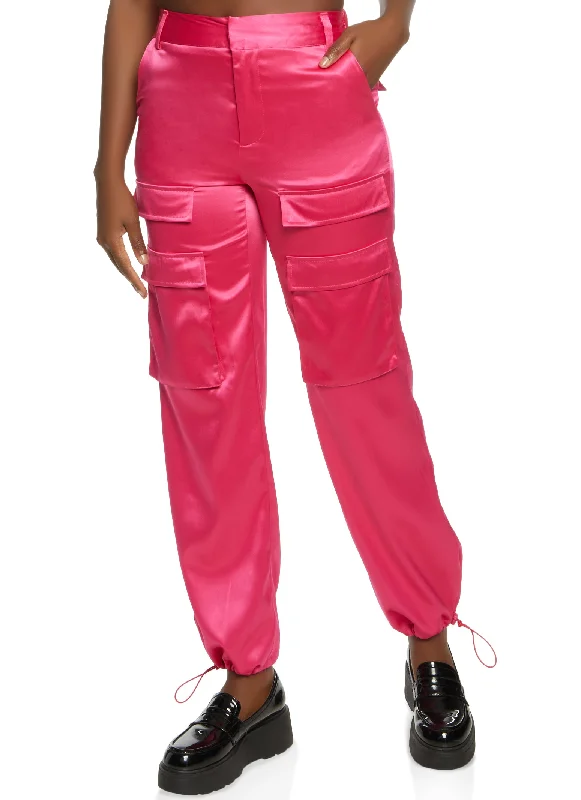 Satin Front Cargo Pocket Pants