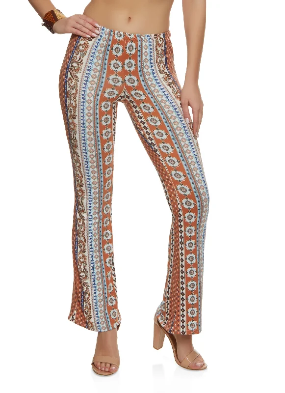 Mixed Print Boho Flare Pants