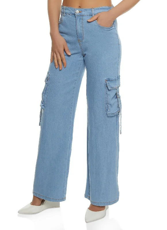 Denim Cargo Wide Leg Pants