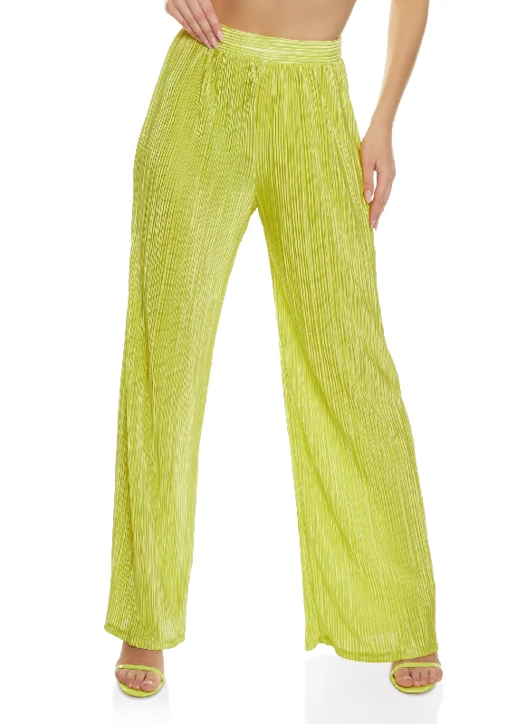 Plisse High Waisted Wide Leg Pants