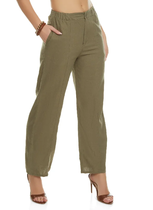 Linen Pintuck Wide Leg Pants