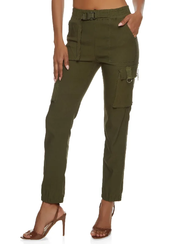 Solid Buckle Detail Cargo Joggers