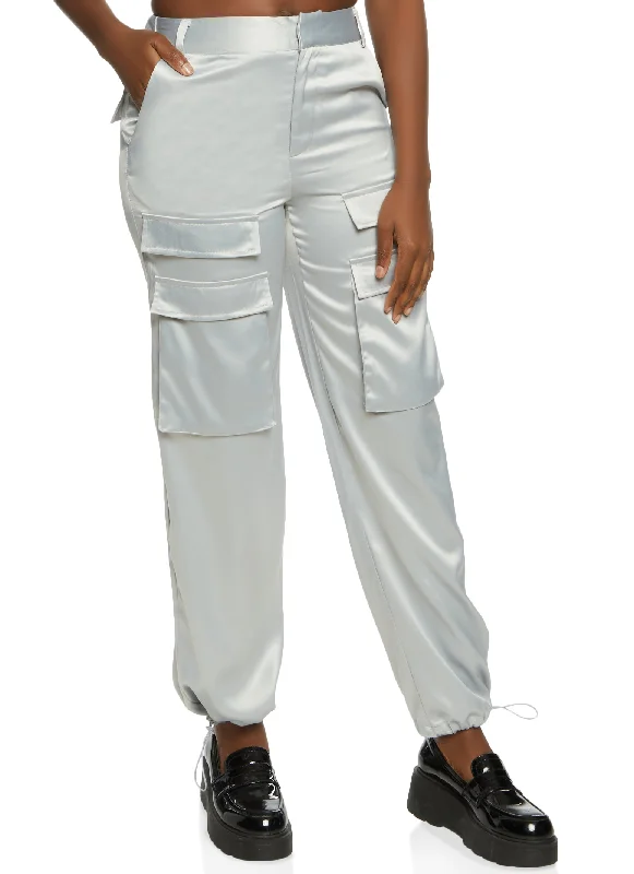 Satin Front Cargo Pocket Pants