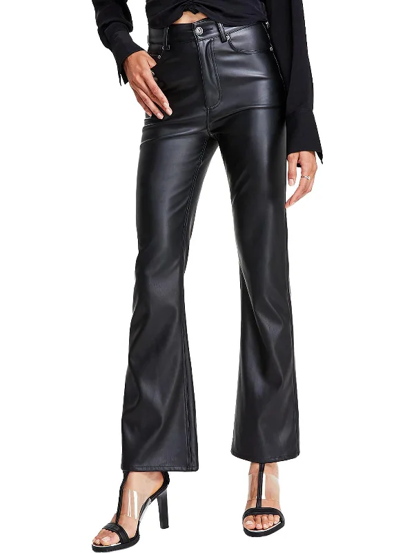 Womens Faux Leather High Rise Bootcut Pants