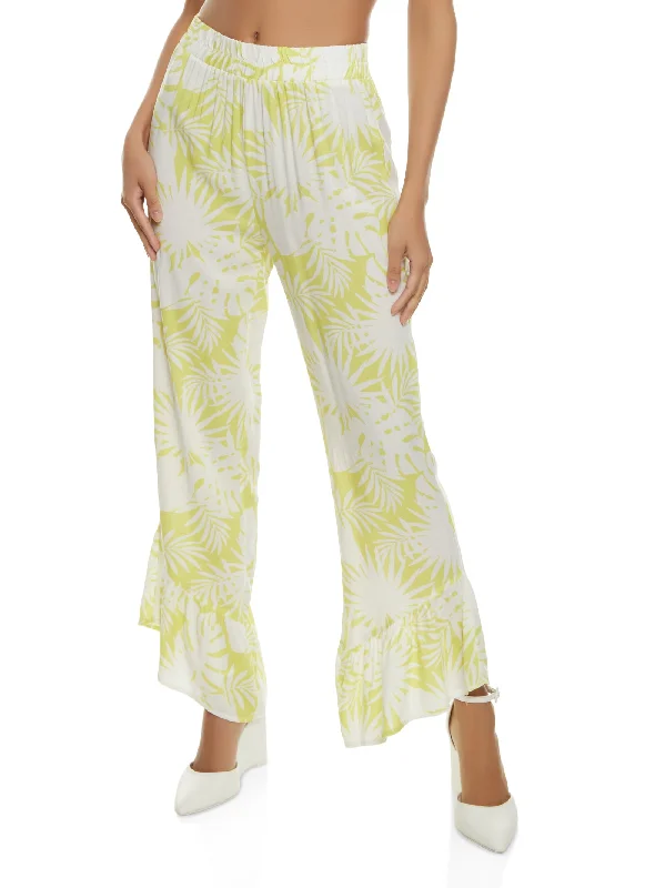 Palm Print Bell Bottom Pants