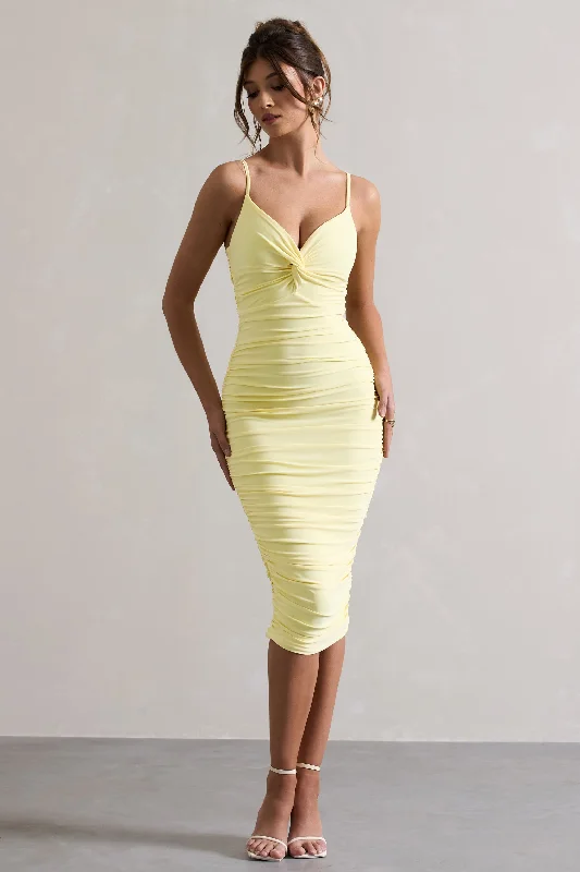 Desired | Lemon Knot Detail Ruched Midi Dress