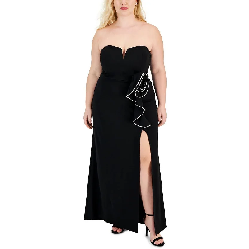 Speechless Womens Plus Knit Strapless Evening Dress