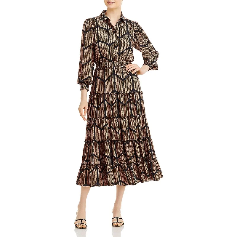 T Tahari Womens Printed Maxi Shirtdress