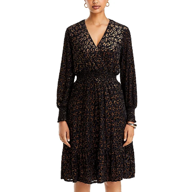 T Tahari Womens Velvet Metallic Fit & Flare Dress