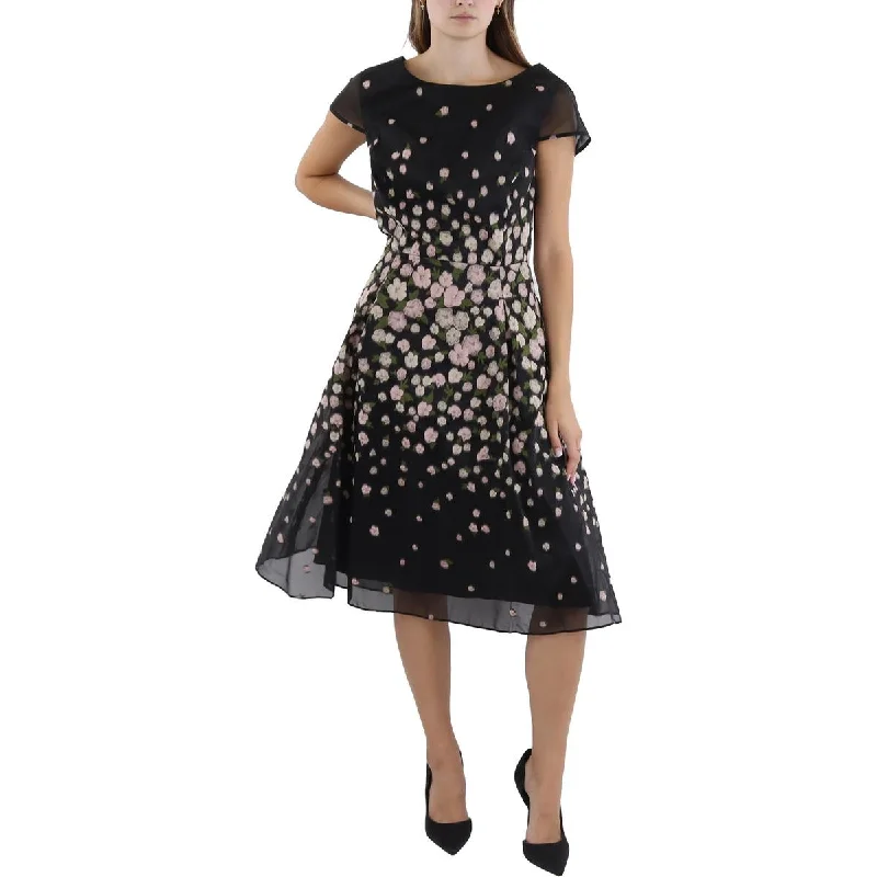 Tahari ASL Womens Organza Floral Fit & Flare Dress