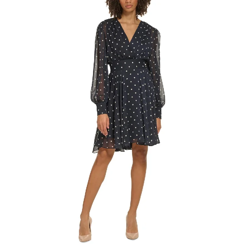 Tommy Hilfiger Womens Chiffon Polka Dot Fit & Flare Dress