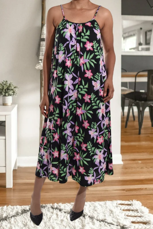 Black And Pink Floral Maxi Dress