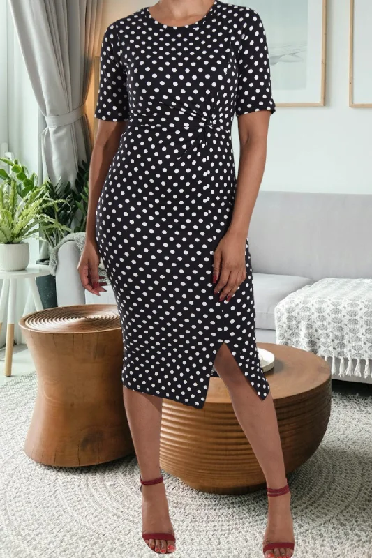 Black Polka Dot Tie Front Dress