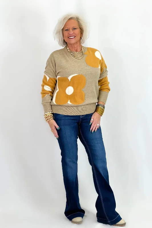 Beige Orange Floral Print Long Sleeve Top