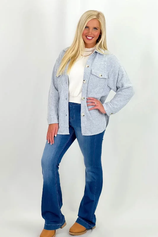 Denim Blue Long Sleeve Button Down Shacket