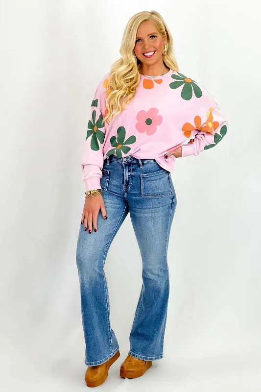 Bubble Gum Mineral Wash Flower Sweatshirt