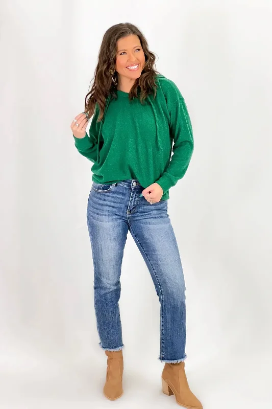 Green Long Sleeve Hooded Sweater