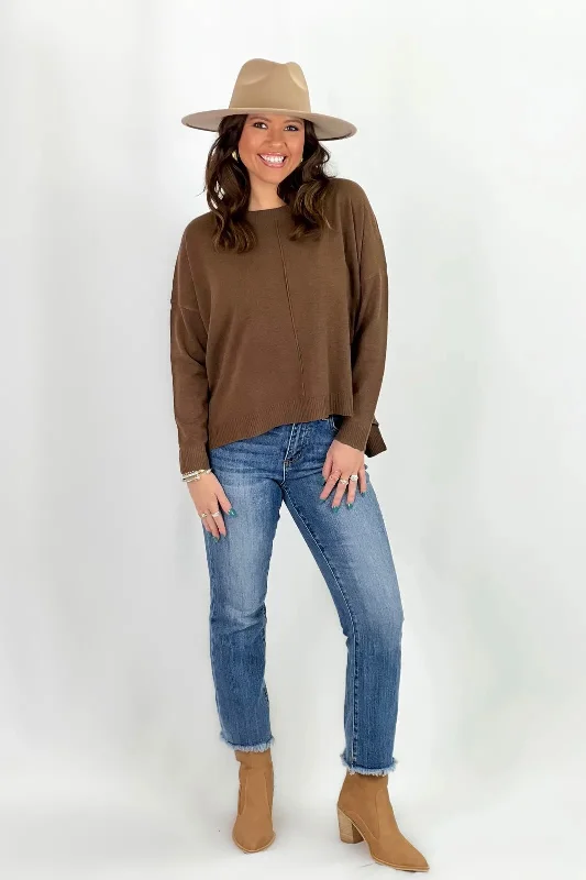 Brown Extended Shoulder Sweater