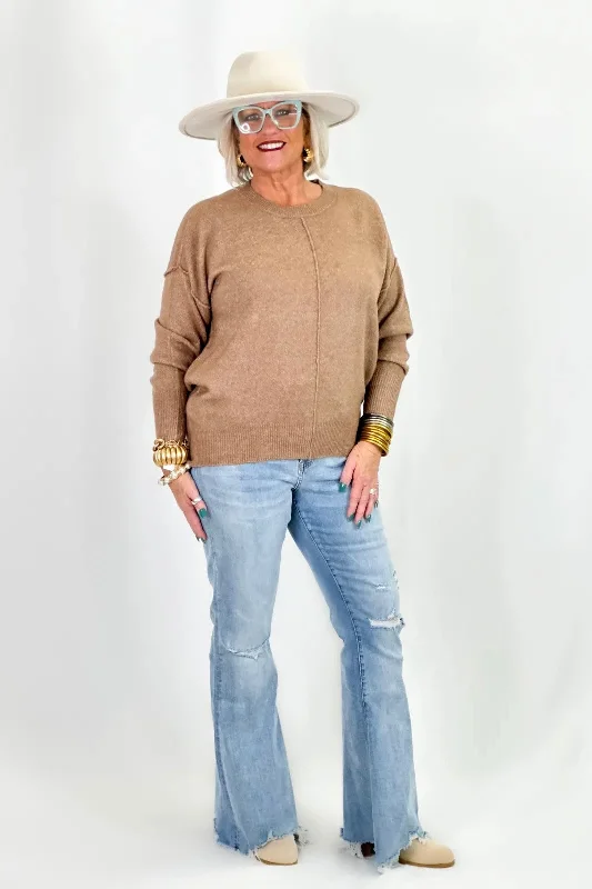 Deep Taupe Solid Crew Neck Sweater